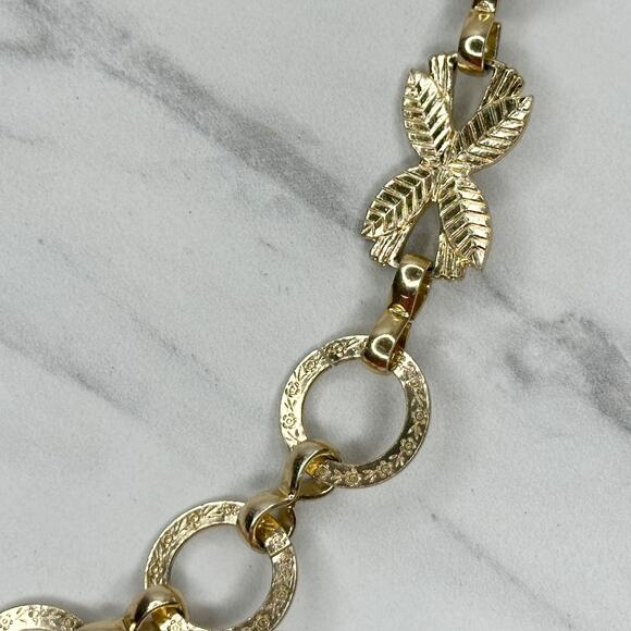 Lightweight Textured Gold Chain Link Belt XS/S Leaf Detail Adjustable โจ - Picture 6 of 13